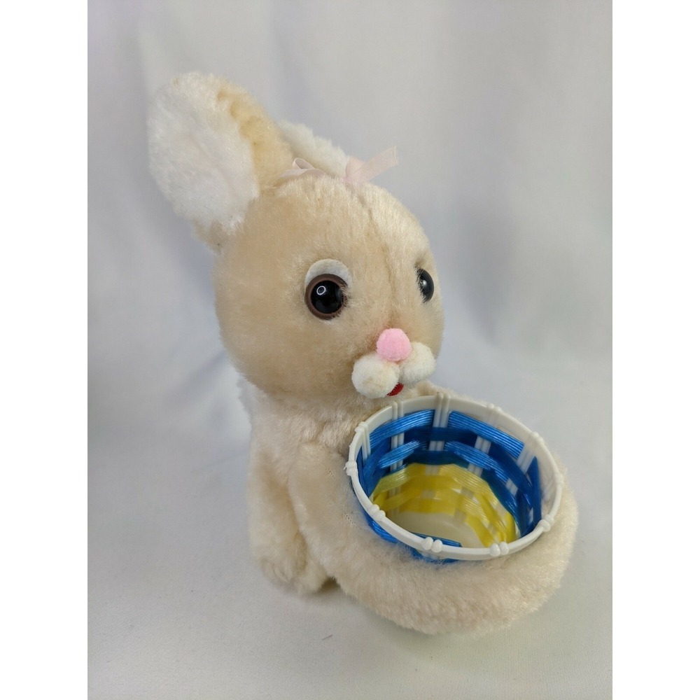 Easter Pets Rabbit Plush Holding Basket 7 Inch Vintage Stuffed Animal Toy